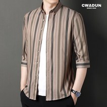 Cwadun 남자 비즈니스 캐주얼 셔츠 와이드 스트라이프 7부 셔츠