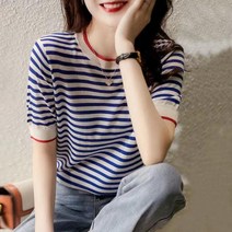 S37766 시원한 줄무늬 니트반팔티 여름니트티 마린룩