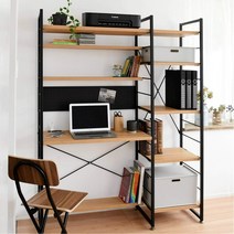 [야마젠] 선반 데스크 (pc 데스크) 랙 첨부 (좌우 교체 가능) 2구 콘센트백 패널 부착 선반판 간단 높이 조절 연결 가능 학습 책상 폭 126.5×안길이 42×높이 162.5 cm 조립품 오크샌드 블랙 MWSD -1612E(OAKSBK) 텔레워크