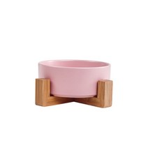 고양이 정수기 급수기 강아지 음수대 식수대 나무 받침대가 있는 세라믹 개 먹이 큰, 20.pink with Stand - L 850ML