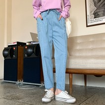 여자 훈녀 코디 환상적인 핏 절개 포켓 밴딩 데님팬츠