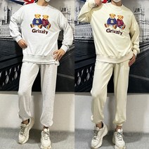 [SET]가능 프리미엄 특양면 Grizzly 베어 곰돌이 전사 나염 프린팅 빅사이즈 오버핏 박스 맨투맨 스웻 조거 팬츠 트레이닝 세트 셋업