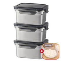 락앤락 스텐 하드 밀폐용기 3개+가쯔 1개 세트 스테인레스 사각 반찬통/김치통 냉장고 냉동실 정리/수납/소분/보관 통, 1000ml, 3개+가쯔1개