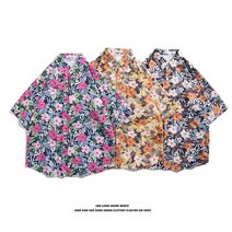 M-3XL 남성용 여름 캐주얼 반팔 꽃무늬 셔츠 2140