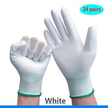 노동 Lnsurance 작업 장갑 PU 나일론 보호 건설 자동 단장 다기능 착용 방지, 07 White 24 pairs, 01 S