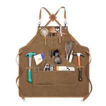 주머니가 많은 남성 정비 공업용 청소 미술용 공방 주방 미용 앞치마, 브라운, 1개