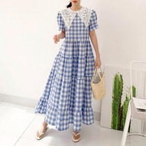 펀칭 빅카라 체크 롱 원피스_3193