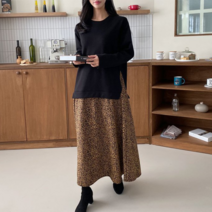 kfactory 여성 기모 롱 원피스 호피 데일리원피스