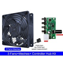 공랭 cpu 램 쿨러 케이스 쿨링팬 팬허브 2 볼 베어링 12038 고속 12V 12cm 냉각 시스템 키트 BTC 마이닝 캐비닛 서버 120mm 인공, 11 3 Fans Kit With Mech, 5000 RPM