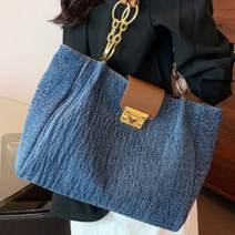 그녀의신발 배색 심플 레트로 캐주얼 데일리 숄더백 다크블루 라