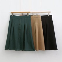 브이와이 여자 핀턱 후레아 페이크버튼 롱스커트