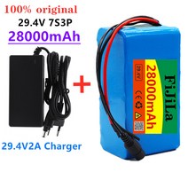 FiJila 100% 새로운 7s3p 전기 자전거 리튬 이온 배터리 29.4V 28000mAh 15A BMS 250W 24V 350W 18650 배터리 세트 BMS+ 충전기, 1개