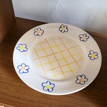 블루 플라워 체크 플레이트, 1개