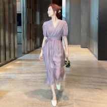 프렌치 고급스러운 퍼플 원피스 여 디자인 소소한 유니크 무드 스커트