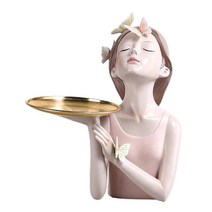 북유럽 스타일 수지 입상 Butterlfy 요정 소녀 동상 피규어 홈 장식 탁상 장식 공예 예술 조각 장식품, 트레이 18.2x15.5x27cm