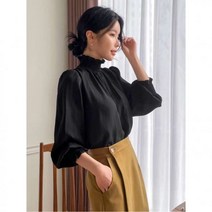 여성블라우스 여자 여름 티셔츠 솔리드 하이넥 볼륨 소매 블라우스