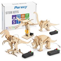 만 8-12세 온가족용 공룡 장난감 4팩 STEM 키트 8-10세 남아용 3D 나무 퍼즐 모델 로봇 DIY 교육 과학 건물 프로젝트 8 9 10 냄 및 여아용 선물 1 12, [01] 4팩