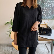 로로텐 언발 옆트임 7부 티셔츠 무지 헨리넥 여성 빅사이즈