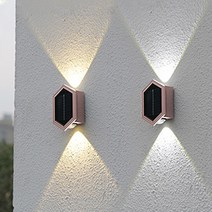 HK.sell W10 태양광 LED 육각 벽부착 조명 2p, 황색+백색