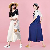 퍼스트클로 린넨 브이넥 끈나시 빅사이즈 와이드 점프수트 HDP07