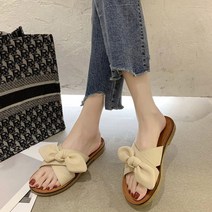 여자 매듭 리본슬리퍼 발편한 여름신발 베이지 뮬슬리퍼 낮은 여성 사무실슬리퍼 _ 22092786EA