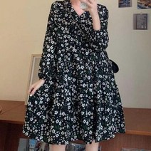 [SJ] 플라워 패턴 브이넥 셔링 원피스 미니멀 허리밴딩 ( SJ 69000EA )