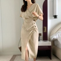 [하나비] 위마리나 2040 여성 여름 브이넥 사이드 버튼 앞 트인 러블리한 원피스