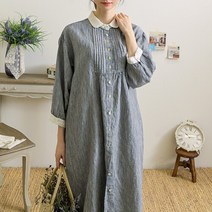 내추럴가든 둥근카라 핀턱 린넨 원피스