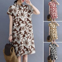 ZANZEA 여성 빈티지 프린트 라펠 넥 반소매 미니 드레스 원피스