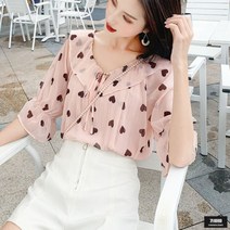 가바바 여성 블라우스 하트 무늬 브이넥 린넨 블라우스 G49199