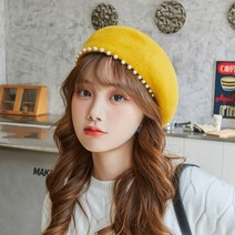 여성 모자 여자 울 양모 가을 사계절용 학생 귀여운 진주 베레모