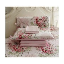 FADFAY Shabby 플로럴 침구 세트 Queen Size Sheet 4 Piece 프리미엄 100% 코튼 핑크로즈 패턴 :1 Deep 포켓 Sheet 1플랫시트 2 베개커