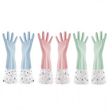 노르딕 기모 PVC 라텍스 고무장갑 3개 묶음, 블루+핑크+그린, 본상품선택, 색상_블루+핑크+그린