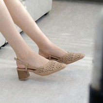 브이와이 [VY] 여성 통굽 펀칭 웨이브 미들 꽃무늬 모양 슬링백