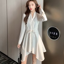 도니와 여성 A라인 루즈핏 플레어 미니원피스 언발란스컷 셔츠원피스 기본카라 예쁜원피스 직장인 출근패션 결혼식 하객패션 데일리원피스 데이트룩