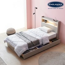잉글랜더 제르미 편백나무 원목 LED 수납 침대/매트제외-SS, 그레이+내츄럴