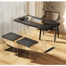 카페 테이블 의자세트 원목 다이닝 가구 상담 대기실, 물푸레나무내추럴엣지+아크릴발판ㅣ탄화블랙80cm