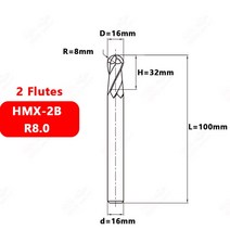 HMX-2B ZCCCT 2 플루트 스트레이트 생크 볼 노즈 고경도 엔드 밀 68 55 50Hrc 카바이드 기계식, 80.GM-2B-R8.0 - 5Pcs