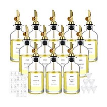 Zubebe 12팩 355ml(12온스) 유리 올리브 오일 디스펜서 병 주방용 용기 커피 바 커피 시럽 디스펜서용 금속 푸어러 포함 방수 라벨 36개 포함