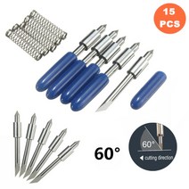 KZTech-60 도 실루엣 카메오 커팅 블레이드 15 개 조각기 플로터 Graphtec CB15 비닐 커터 CB15U 용