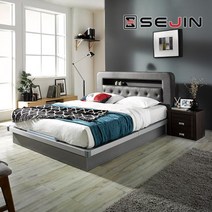 세진 레프리 PU가죽 LED 프레임 + 7존독립FM라텍스40T매트리스Q