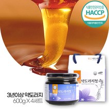 식약처 HACCP 인증 국내산 약도라지청 쌀조청 어머님 부모님 장모님 장인어른 여자 남자 친구 아빠 엄마 할아버지 할머니 노인 어르신 어른 결혼기념일 생신 생일 환갑 겨울철 선물, 4개, 600g
