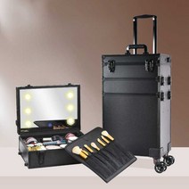이동식 화장품 가방 트롤리 캐리어 박스 메이크업 전문가, 상세 페이지 참고, 업그레이드 3단(조명6) 충전형