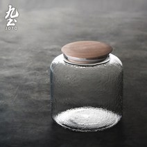 나무 뚜껑이있는 유리 차 깡통 쿵후 차 창고 저장 차 깡통 차 깡통 저장 밀봉 향 차 저장 캔, NONE, 색상 분류: 해머 버전