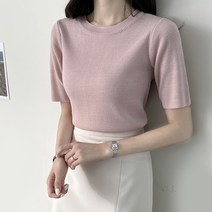 바이단미 여성용 스웨터 베이직 반팔 니트