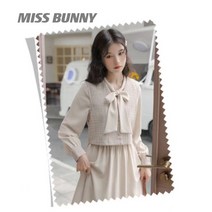 미스버니 봄신상 트위드배색 원피스 리본 넥