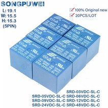 전원 릴레이 SRD -05V 06V 09V 12V 24V 48VDC -SL-C 10A 250VAC 5 핀 T73 SRD-12VDC-SL-C SRD-24VDC-SL-C 20CS로트, [01] SRD-03VDC-SL-C