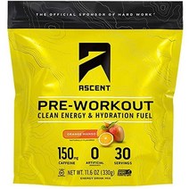 Ascent Pre Workout Powder - 남성 및 여성을 위한 운동 전 - 카페인 150g 및 전해질 250g 함유 청정 에너지 인공 성분 또는 향료 없음 - 오렌지 망, 오렌지 망고