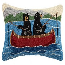 Peking Handicraft Bears on Canoe Hook Pillow Multicolored, 1