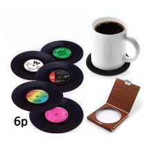 6P 레트로 레코드 미니 LP 컵받침 티코스터 커피잔 식탁 컵홀더 차받침 테이블 차 홀더 코스타 머그컵